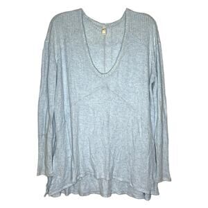 Free People Blue Waffle Knit Tunic Top Shirt Small Oversized